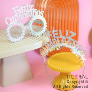 SET ANTEOJO Y VINCHA FELIZ CUMPLEAOS PLATA X 1